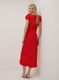 Red Polka Dot V Neck Lina Midi Dress