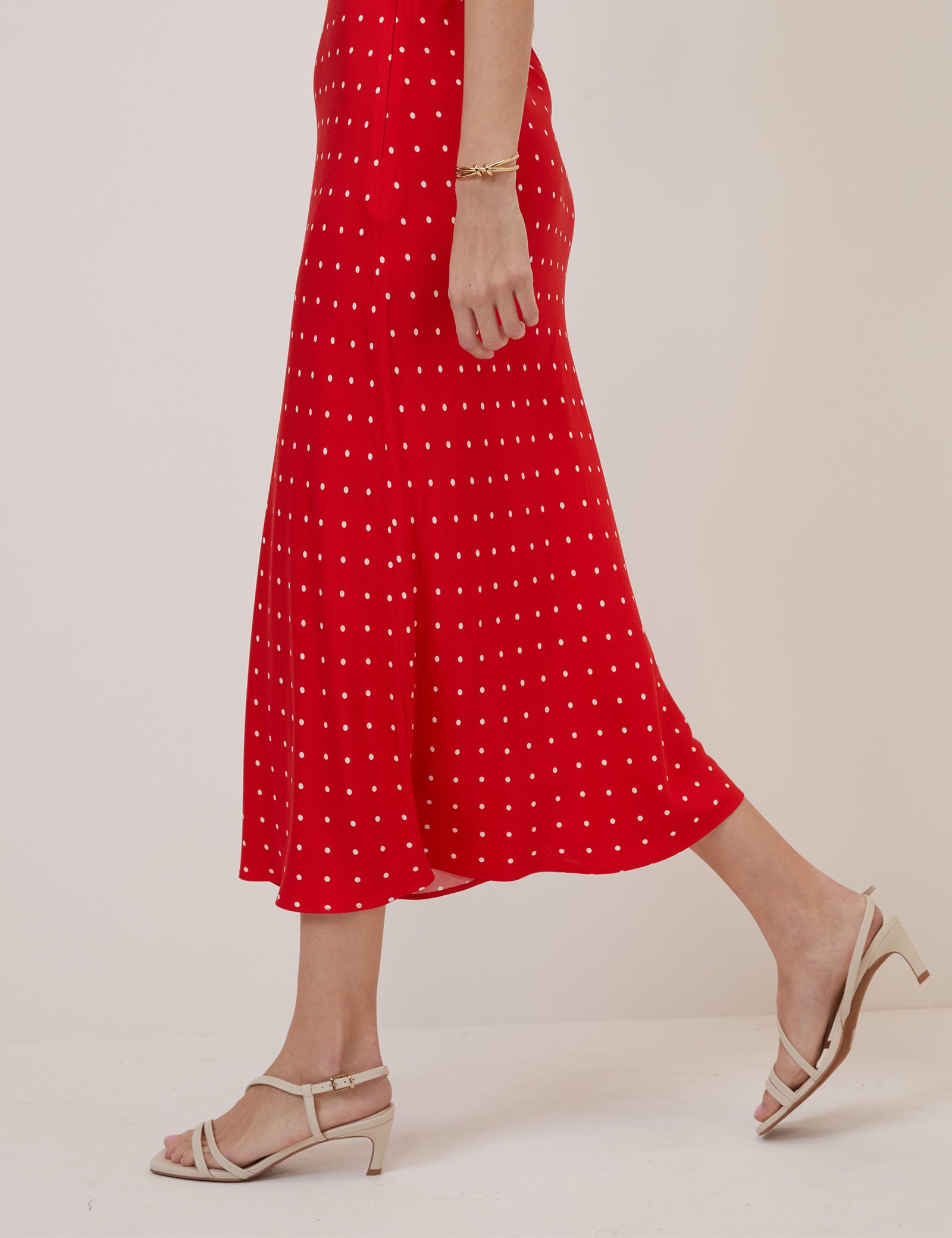 Red Polka Dot V Neck Lina Midi Dress