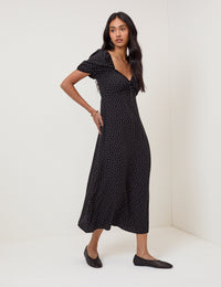 Black Polka Dot Lace Trim Keka Midi Dress