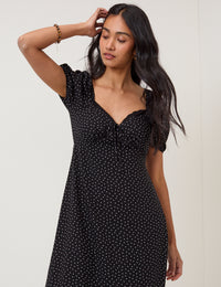 Black Polka Dot Lace Trim Keka Midi Dress