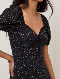 Black Polka Dot Lace Trim Keka Midi Dress