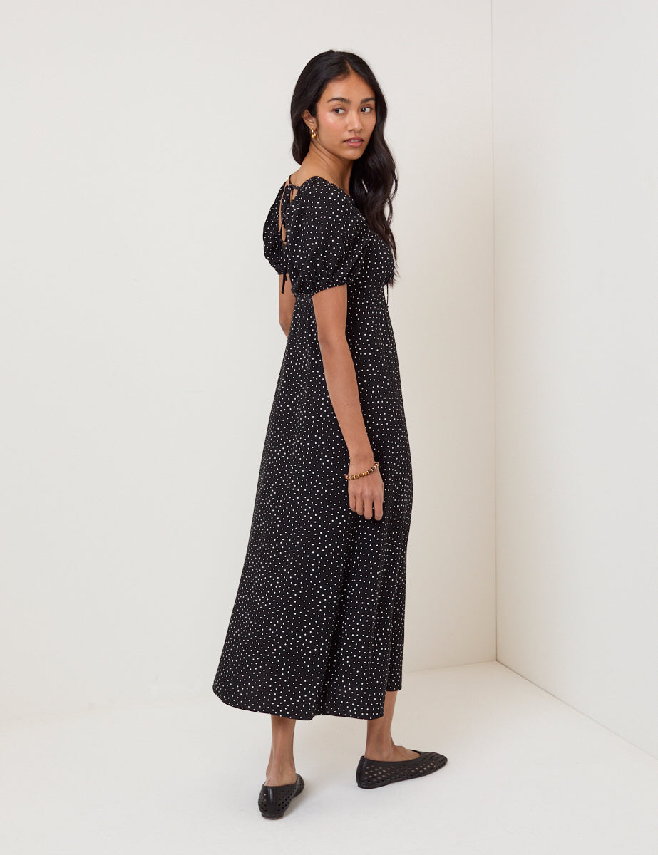 Black Polka Dot Lace Trim Keka Midi Dress