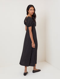 Black Polka Dot Lace Trim Keka Midi Dress
