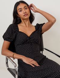 Black Polka Dot Lace Trim Keka Midi Dress