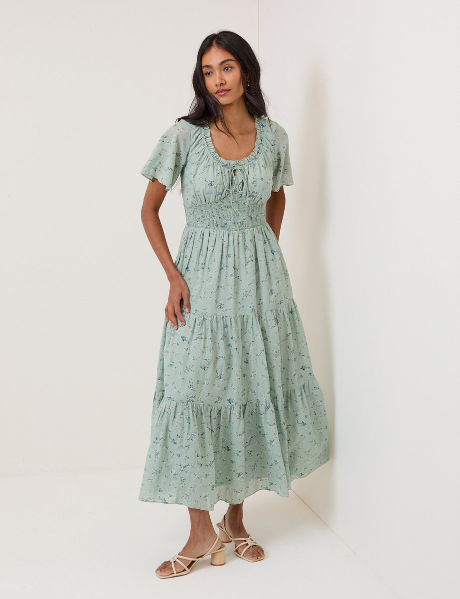 Green Ditsy Floral Caliope Midi Dress