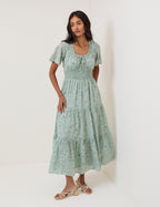 Green Ditsy Floral Caliope Midi Dress