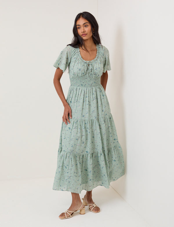 Green Ditsy Floral Caliope Midi Dress