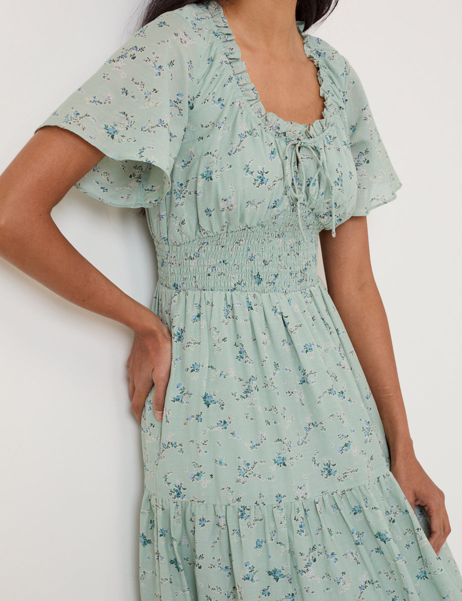 Green Ditsy Floral Caliope Midi Dress