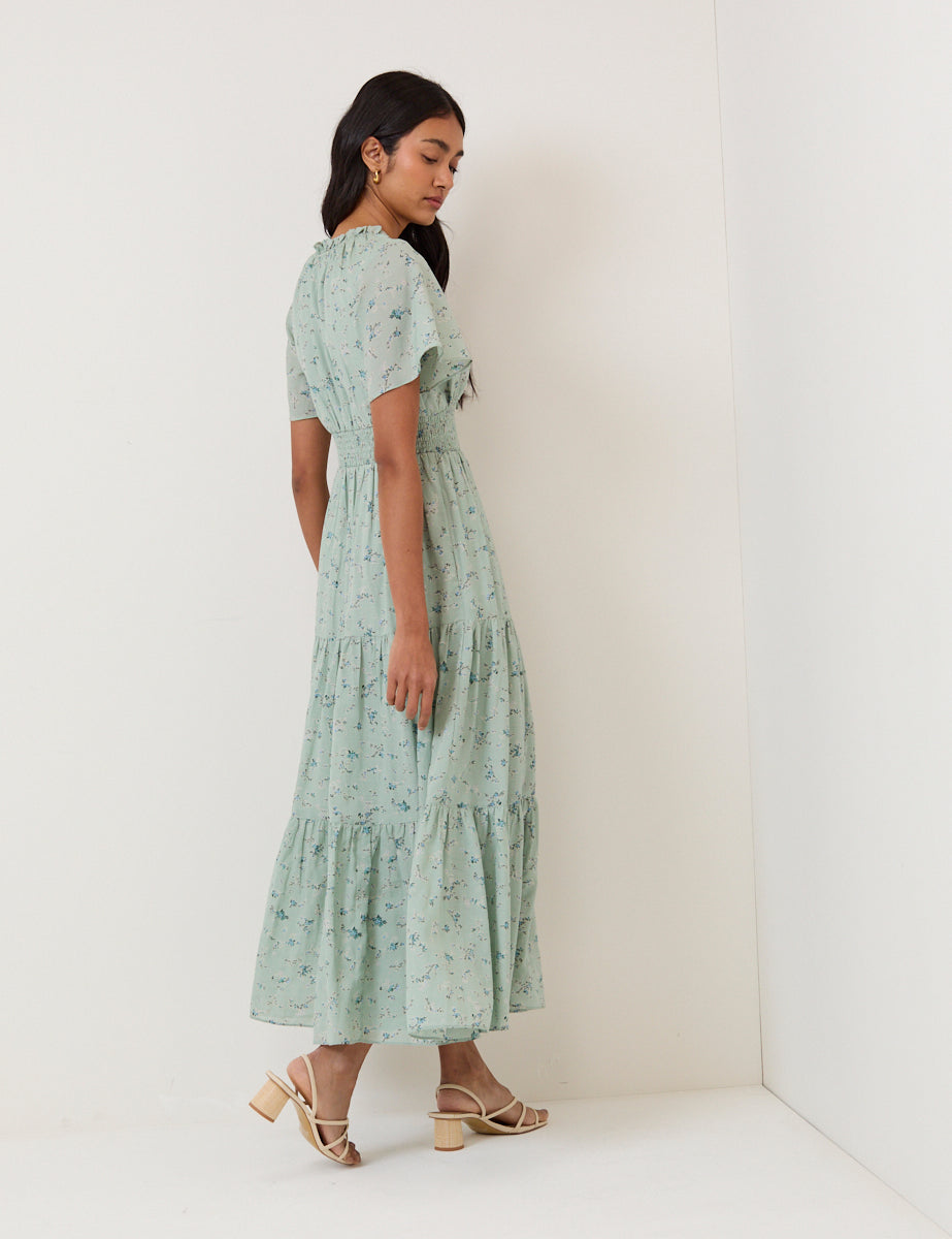 Green Ditsy Floral Caliope Midi Dress
