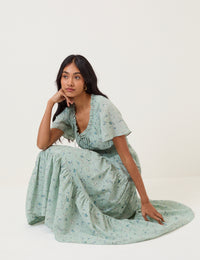 Green Ditsy Floral Caliope Midi Dress