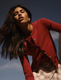 Red Crew Neck Cardigan