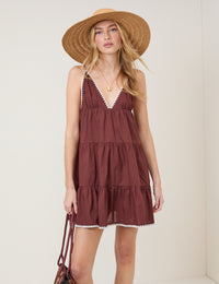 Brown Tiered Mini Beach Dress