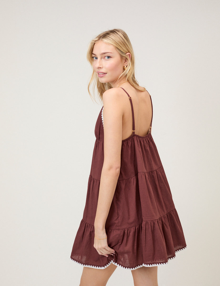 Brown Tiered Mini Beach Dress