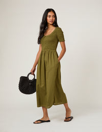Green Ruched Zita Midi Dress