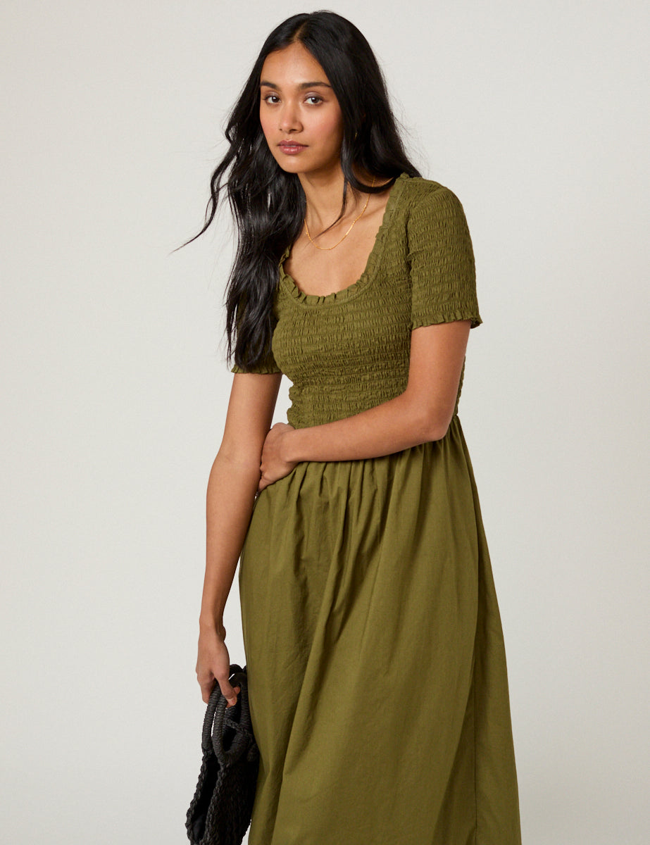 Green Ruched Zita Midi Dress