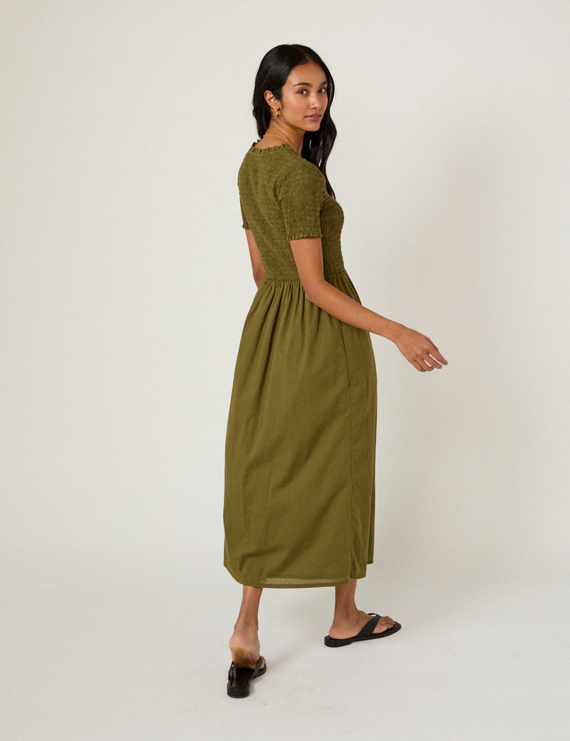 Green Ruched Zita Midi Dress