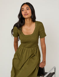 Green Ruched Zita Midi Dress