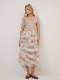 Beige Floral Zita Midi Dress