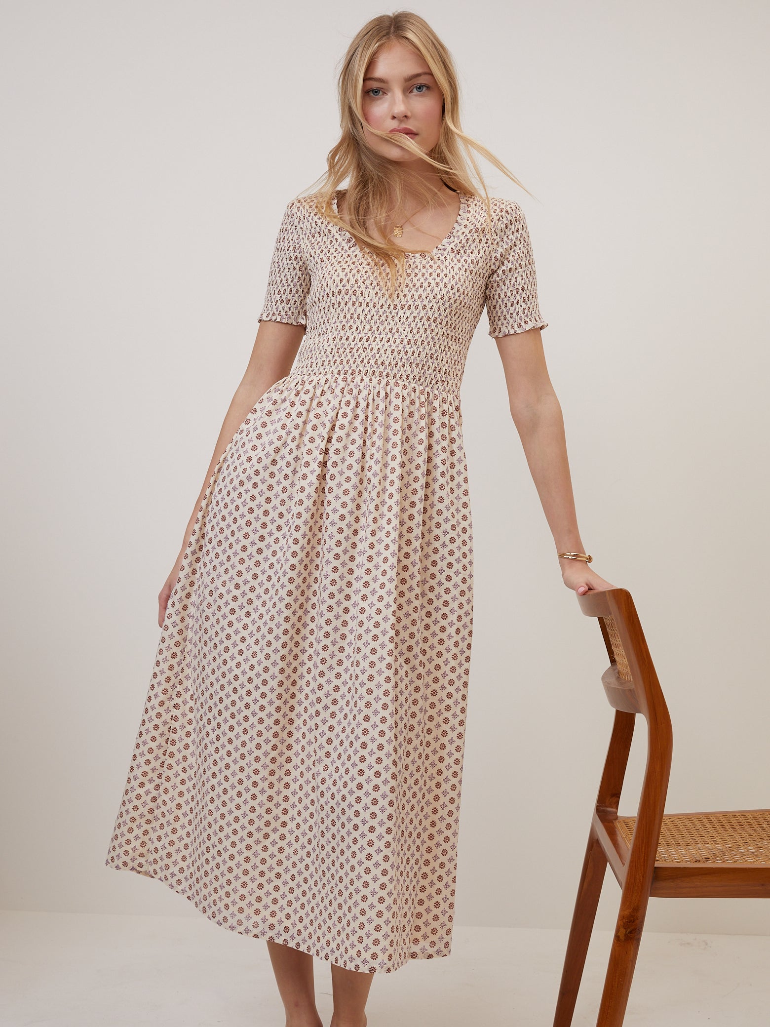 Beige Floral Zita Midi Dress Beige Floral Zita Midi Dress