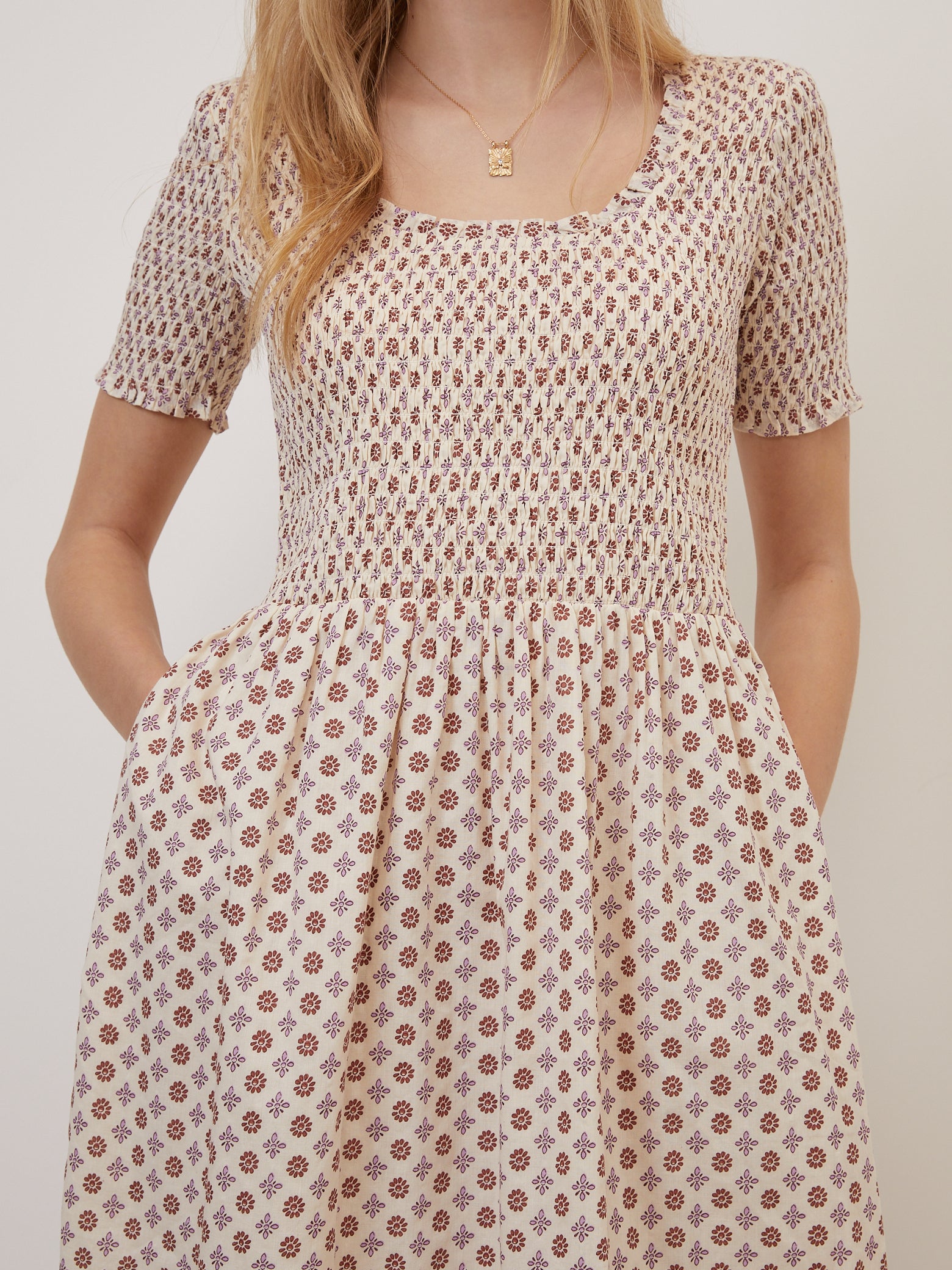 Beige Floral Zita Midi Dress