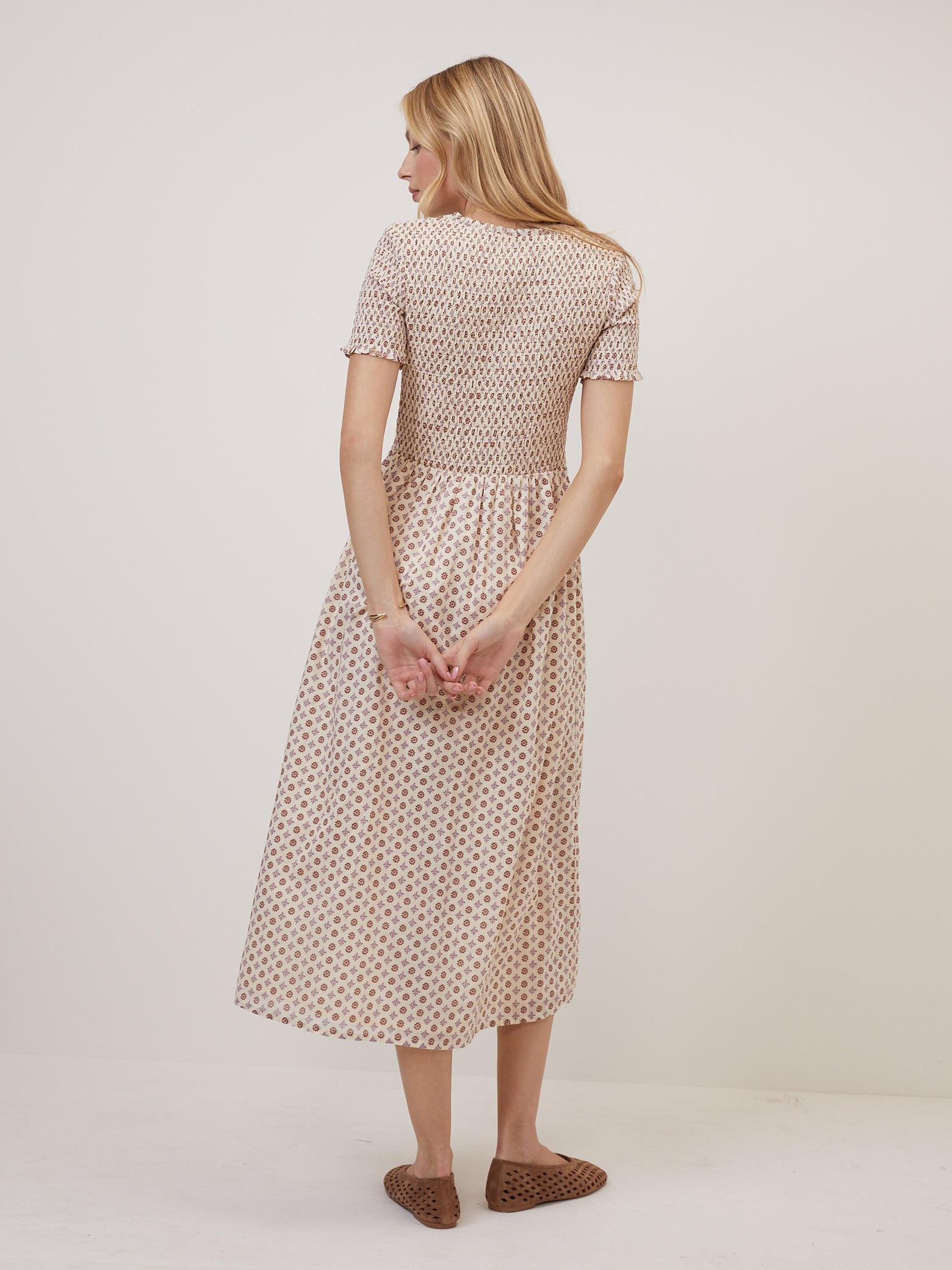 Beige Floral Zita Midi Dress