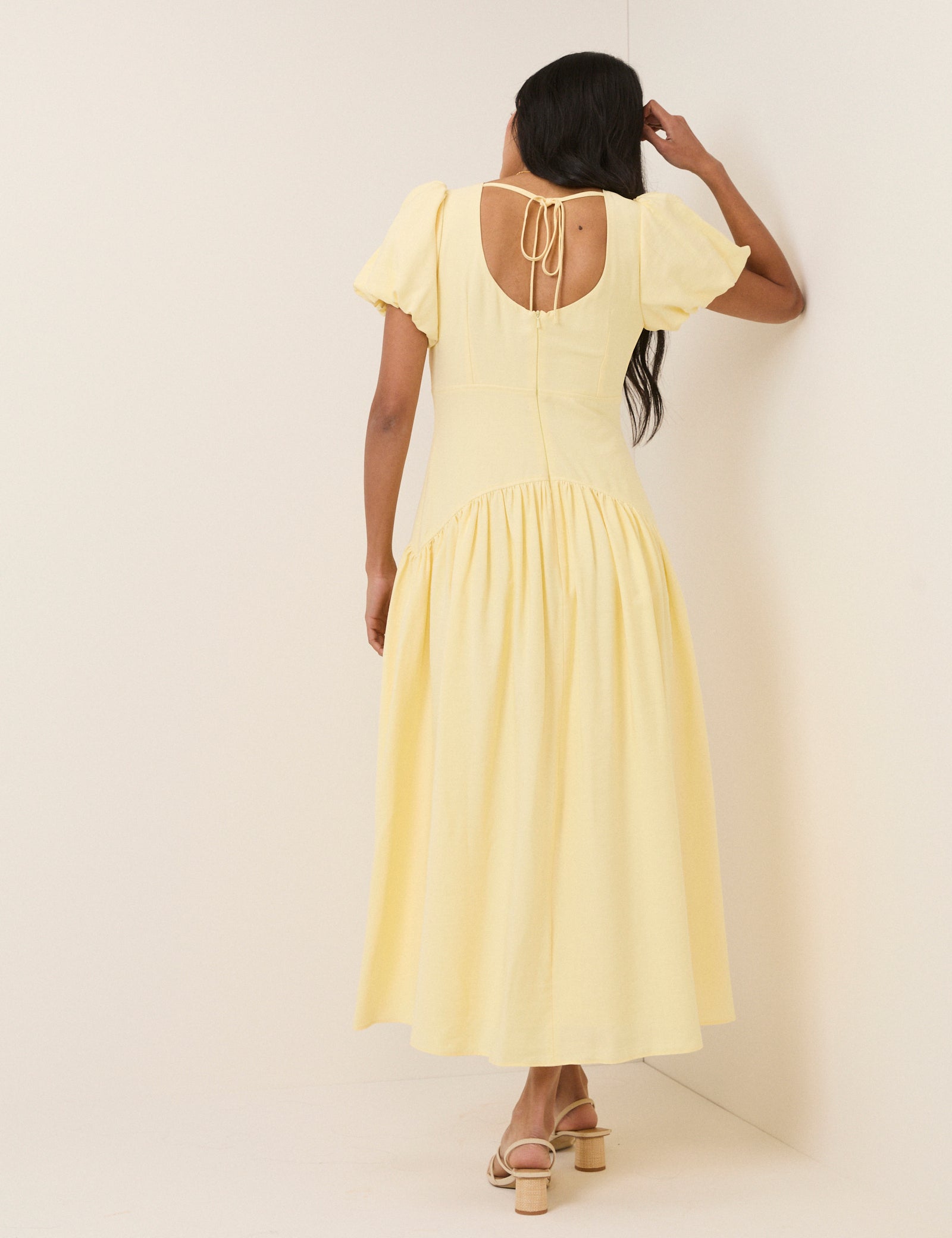 short sleeve yellow dress Butter Yellow Maicy Midi Dress