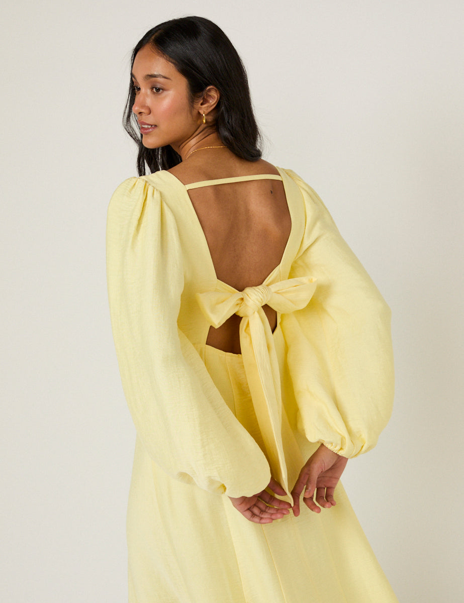 Butter Yellow Bow Keyaa Midi Dress Butter Yellow Bow Keyaa Midi Dress