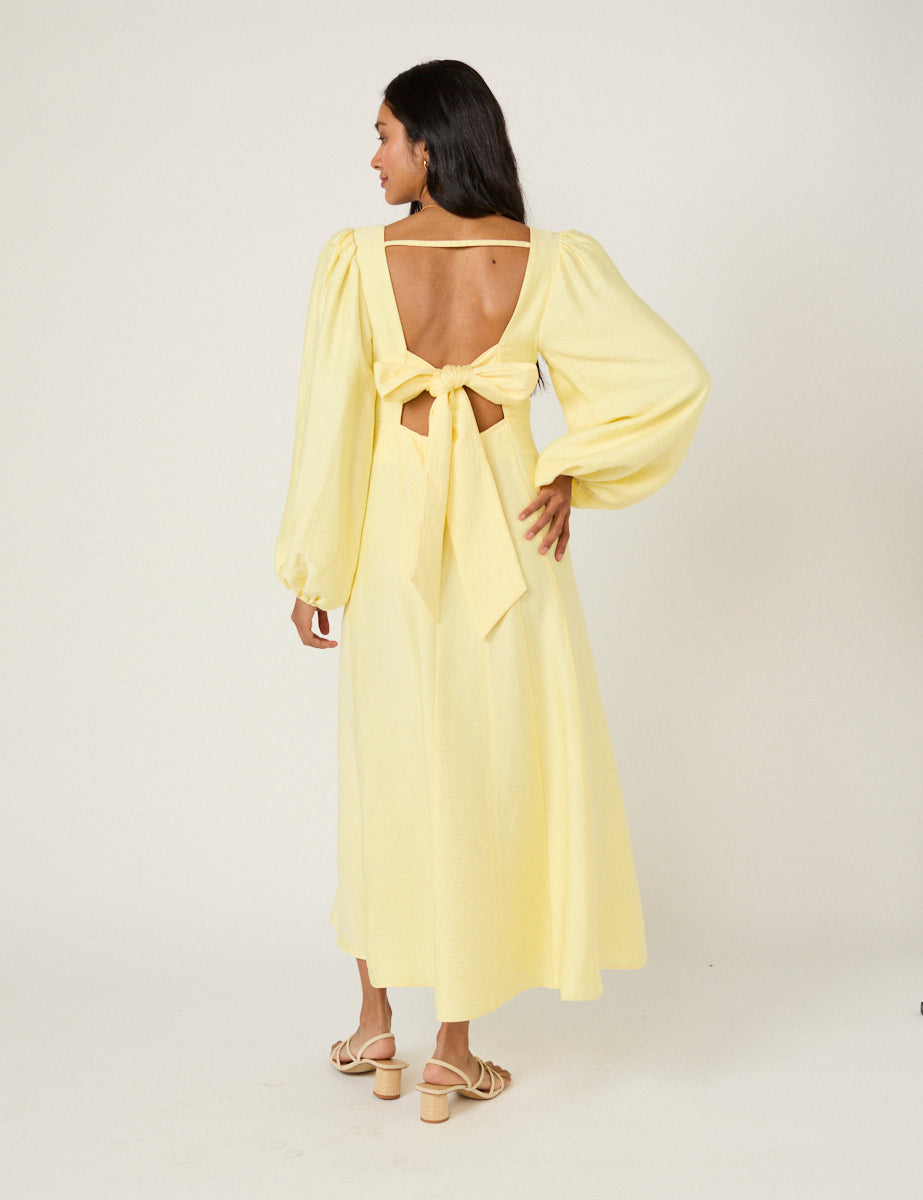 Butter Yellow Bow Keyaa Midi Dress Butter Yellow Bow Keyaa Midi Dress