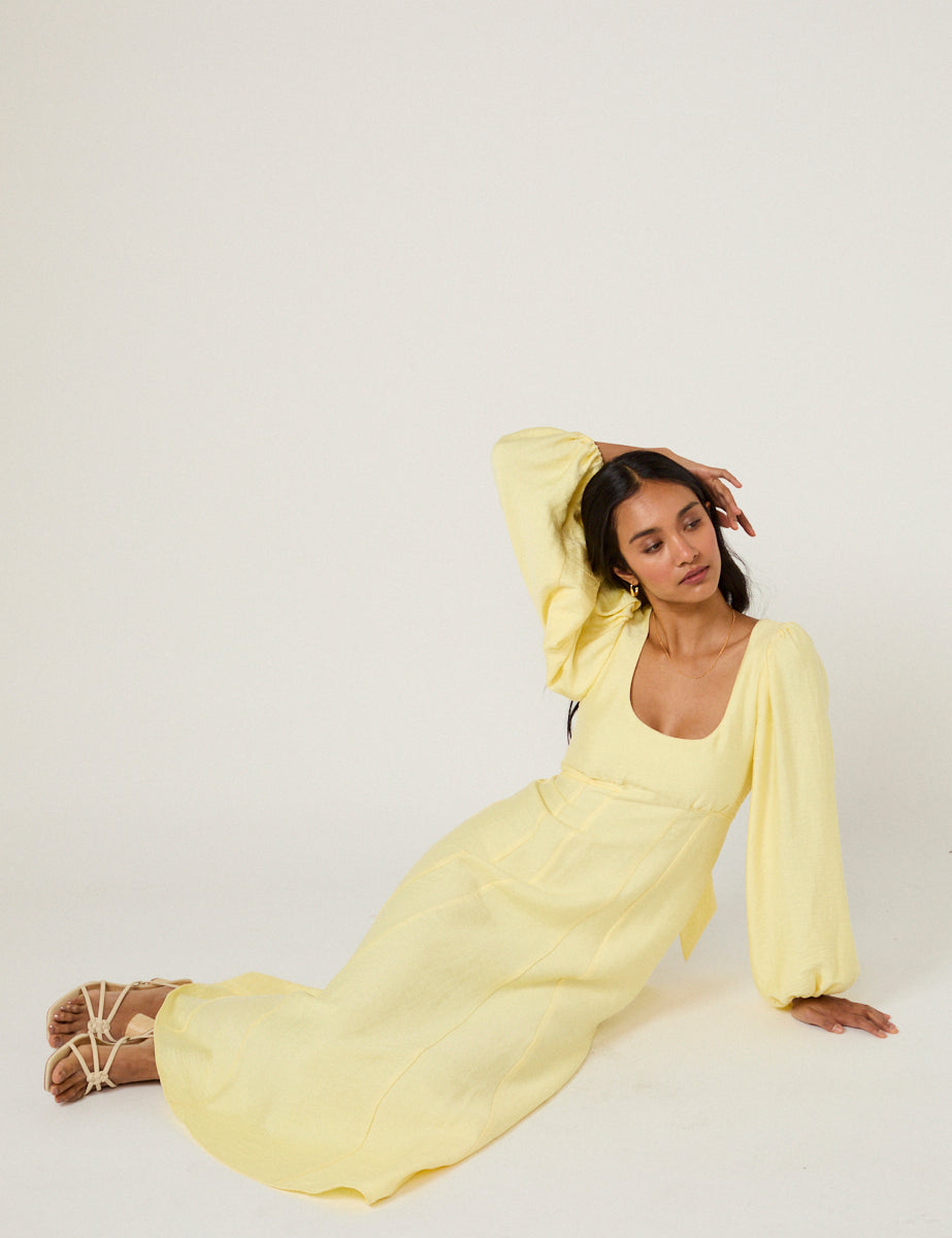 Butter Yellow Bow Keyaa Midi Dress Butter Yellow Bow Keyaa Midi Dress
