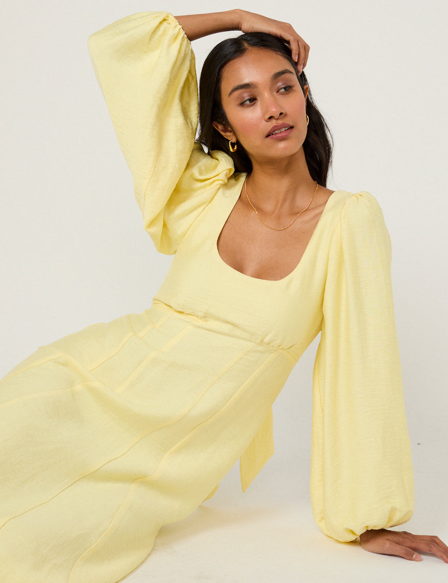 Butter Yellow Bow Keyaa Midi Dress Butter Yellow Bow Keyaa Midi Dress