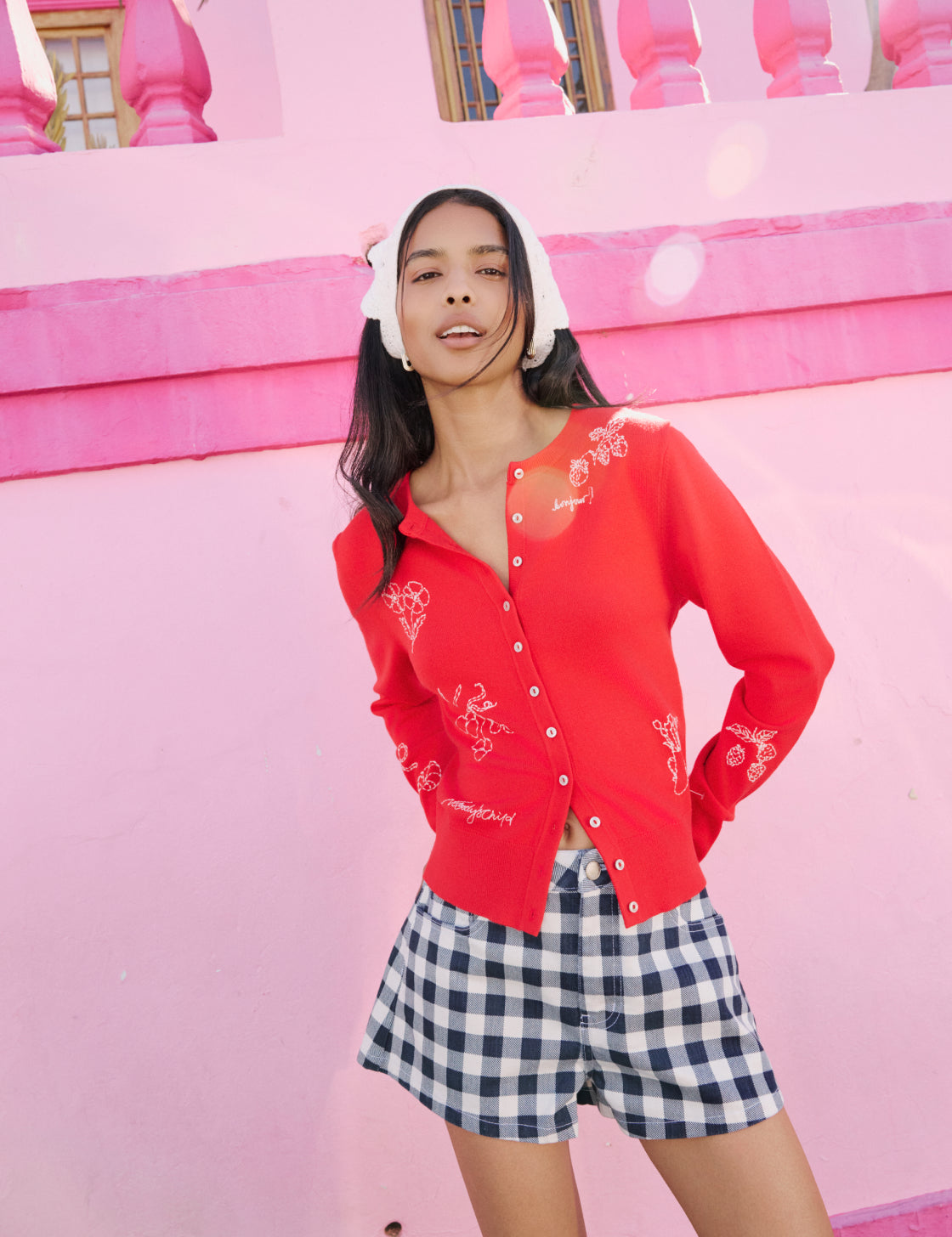 Red Embroidered Cardigan