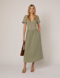 Green Gingham Eliza Midi Dress
