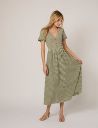 Green Gingham Eliza Midi Dress