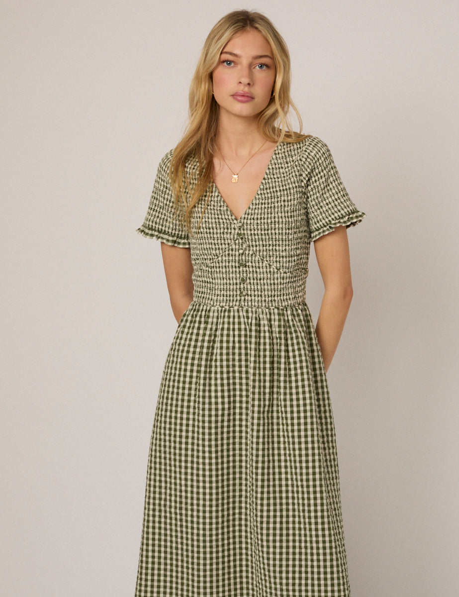 Green Gingham Eliza Midi Dress Green Gingham Eliza Midi Dress