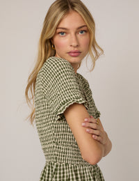 Green Gingham Eliza Midi Dress