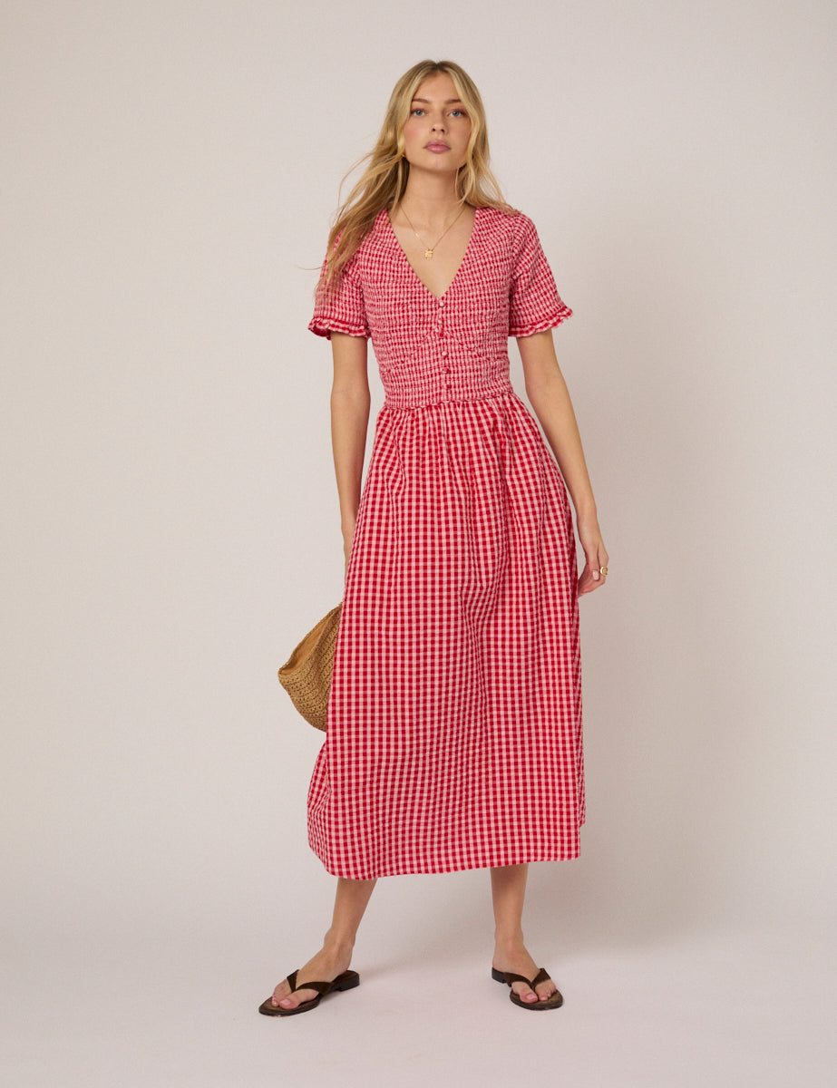 Red Gingham Eliza Midi Dress Red Gingham Eliza Midi Dress