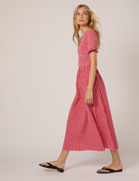 Red Gingham Eliza Midi Dress