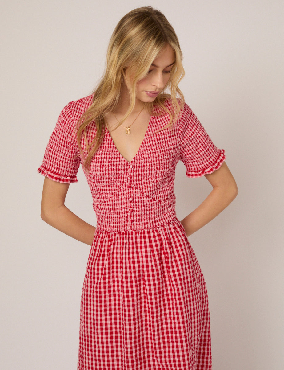 Red Gingham Eliza Midi Dress Red Gingham Eliza Midi Dress