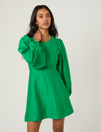 Green Balloon Sleeve Nicki Mini Dress