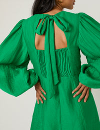 Green Balloon Sleeve Nicki Mini Dress