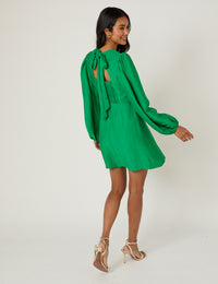 Green Balloon Sleeve Nicki Mini Dress