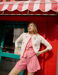 Cream Strawberry Embroidered Cardigan
