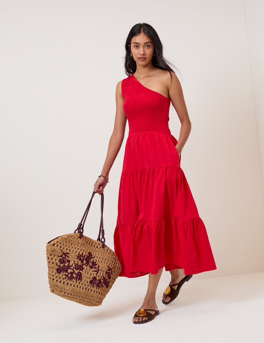 Red One Shoulder Cecilia Midi Dress Red One Shoulder Cecilia Midi Dress