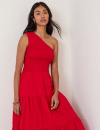 Red One Shoulder Cecilia Midi Dress