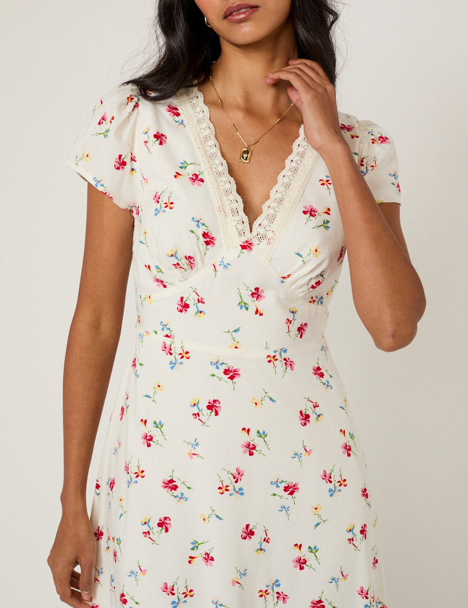 White Floral Kacey Midi Dress