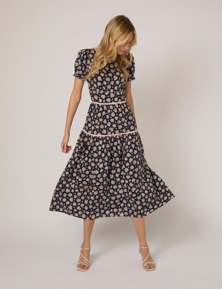 Navy Floral Tiered Dara Midi Dress Navy Floral Tiered Dara Midi Dress