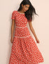 Red Ditsy Floral Tiered Dara Midi Dress