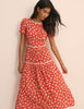 Red Ditsy Floral Tiered Dara Midi Dress