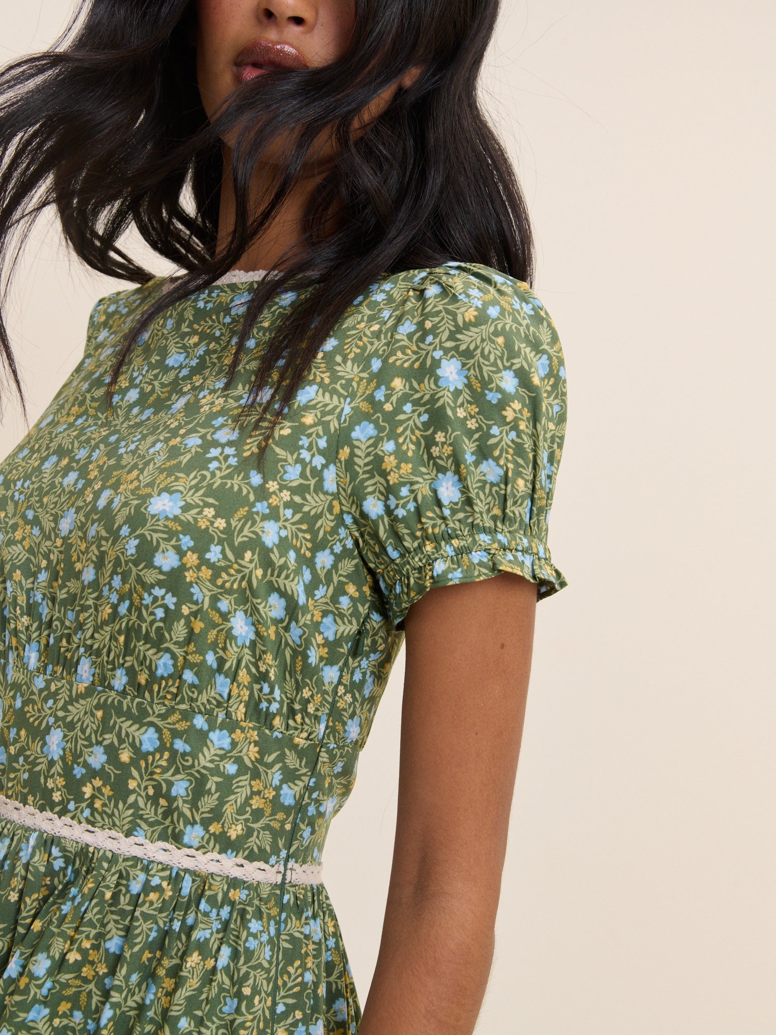 Green Ditsy Floral Tiered Dara Midi Dress Green Ditsy Floral Tiered Dara Midi Dress