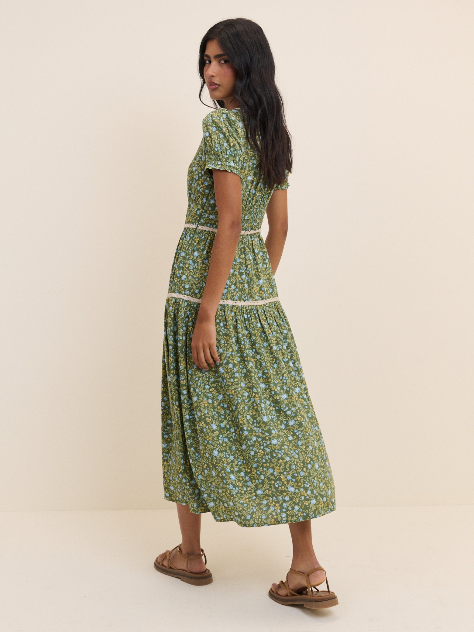Green Ditsy Floral Tiered Dara Midi Dress Green Ditsy Floral Tiered Dara Midi Dress